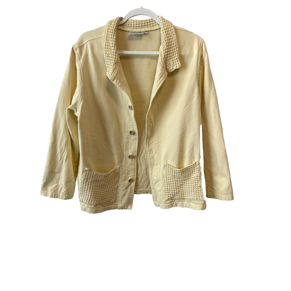 VTG By Taylor Butter Yellow Button Up Waffle Pocket Jacket Women's S/M Boho Chic